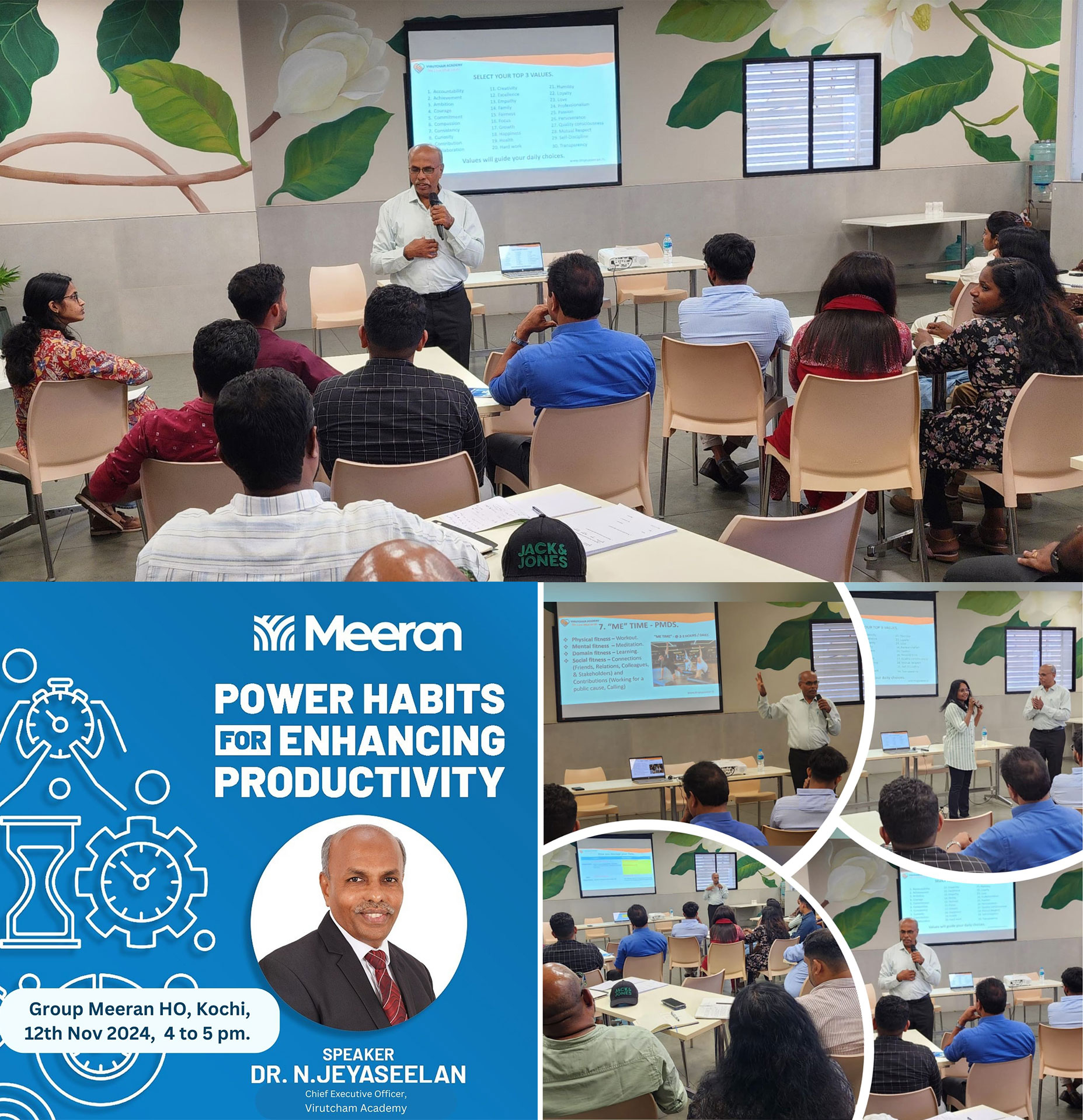 <h3>Dr. Jey delivered a speech on “Power Habits for enhancing Your Productivity” for staff of Group Meeran at Kochi.</h3>
