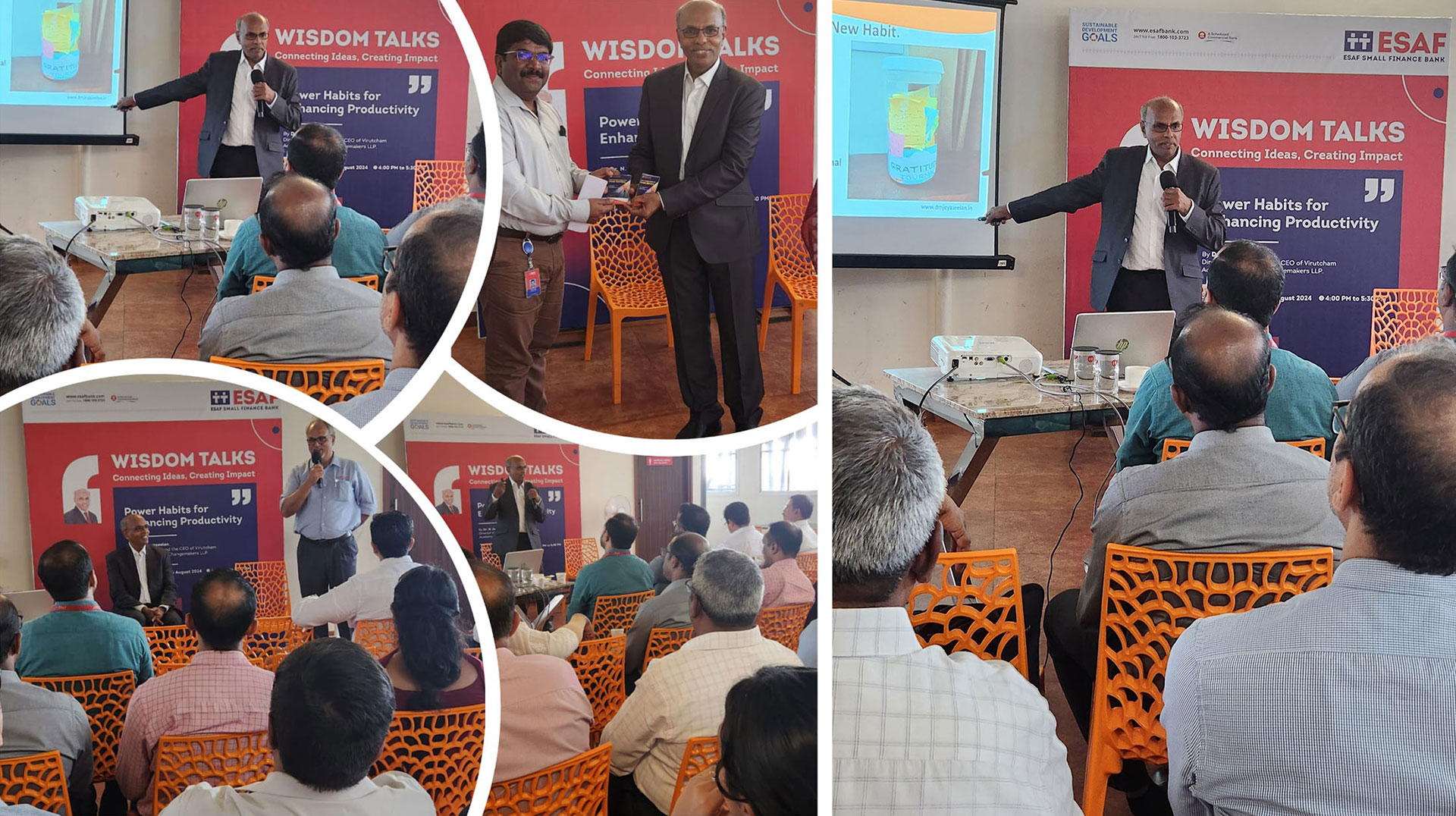 <h3>Dr. Jey spoke at Wisdom Talks series at ESAF Small Finance Bank, Thrissur for their Head Office staff on “Power Habits for Enhancing Productivity”.</h3>
